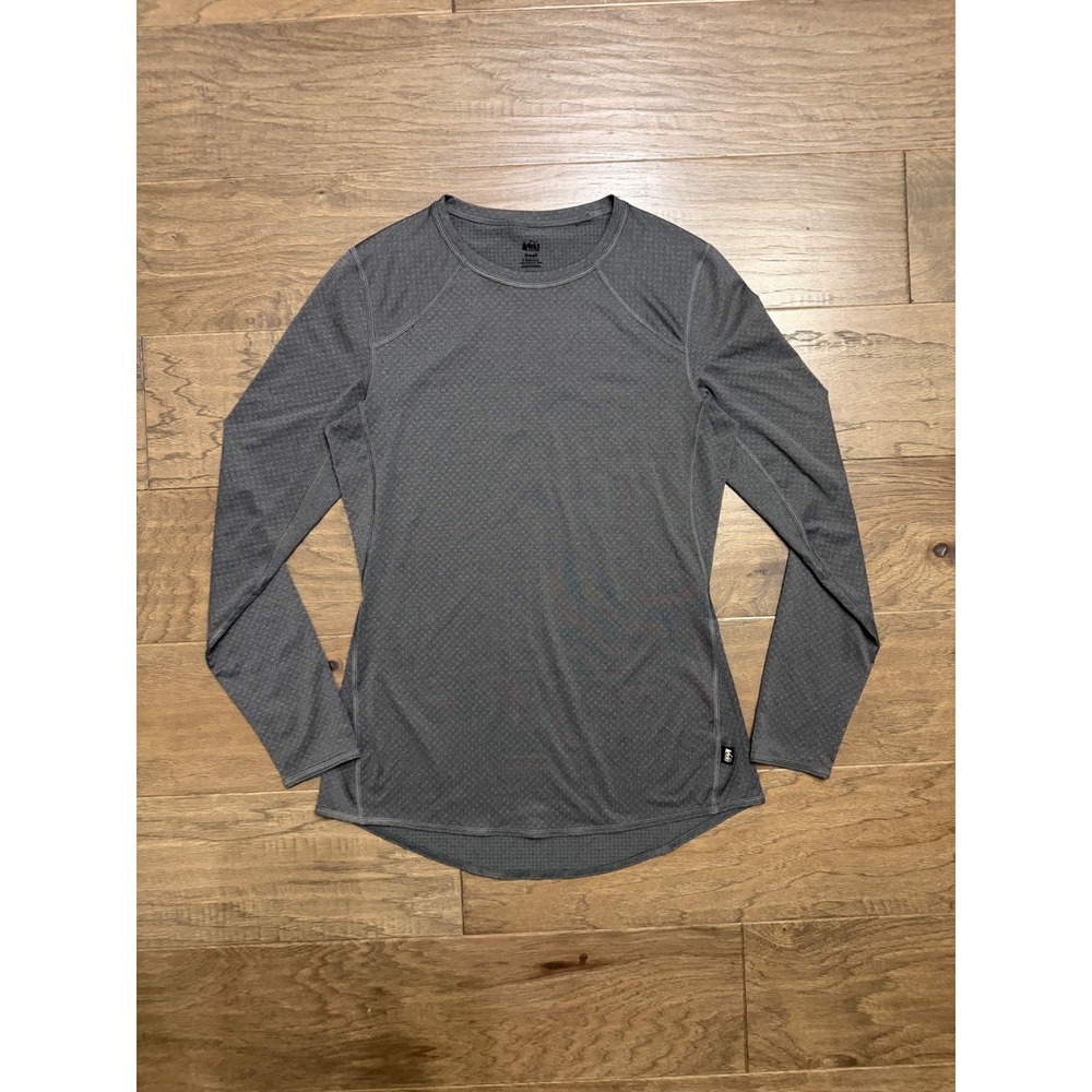 REI Co-op Base Layer‎ Top Womens Small Gray Polyester Grid Long Sleeve Athletic